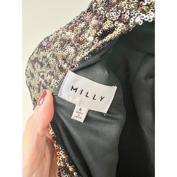 Milly Emily Embellished Sequin Blouson Sleeve Shift Mini Dress Gold Women's US 6 - Picture 8 of 8